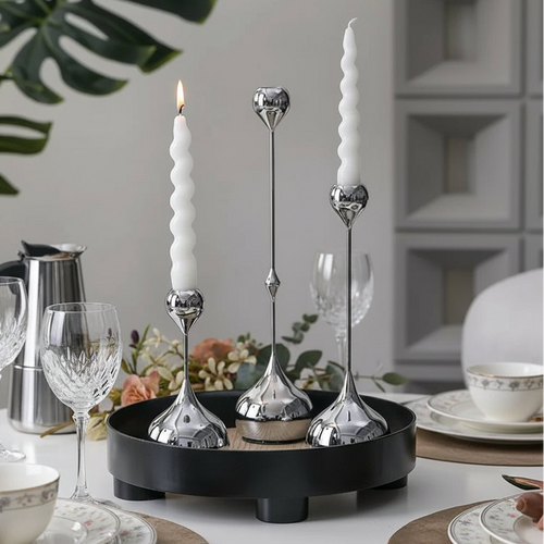 Modern Art Metallic Stem Taper Candle Holder
