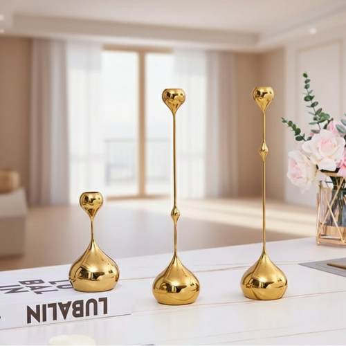 Modern Art Metallic Stem Taper Candle Holder