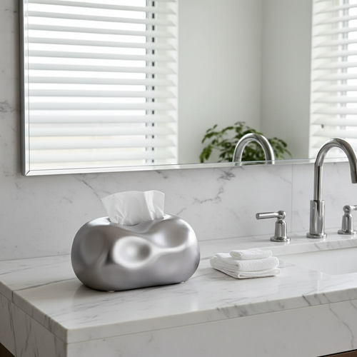 Unstructured Ceramic Silver Tissue Box Cover