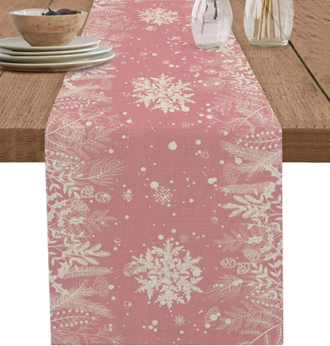 Linen Blue Snowflake & Pinecones Holiday Table Runners