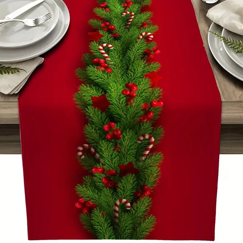 Christmas Decorated Garland Linen Table Runner