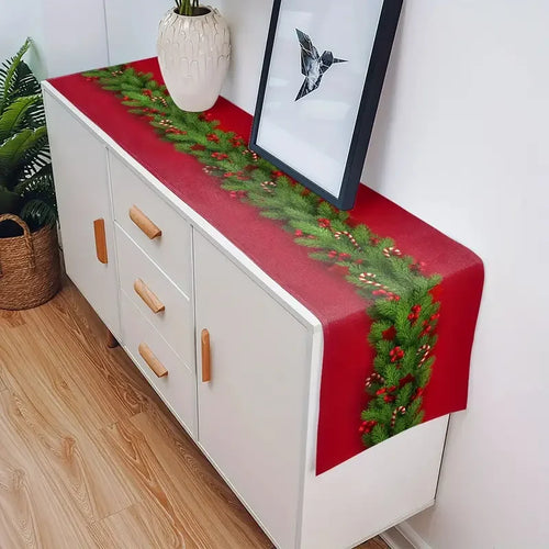 Christmas Decorated Garland Linen Table Runner