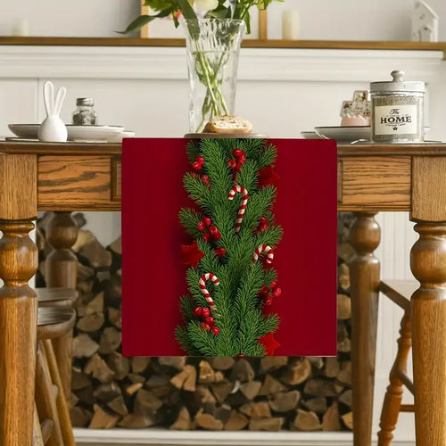 Christmas Decorated Garland Linen Table Runner