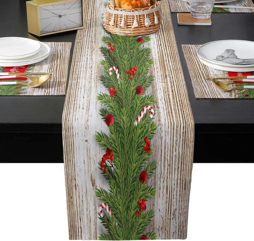 Christmas Decorated Garland Linen Table Runner