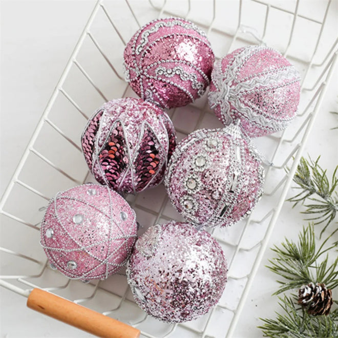 Pink Velvet & Sparkle Christmas Tree Holiday Ornaments
