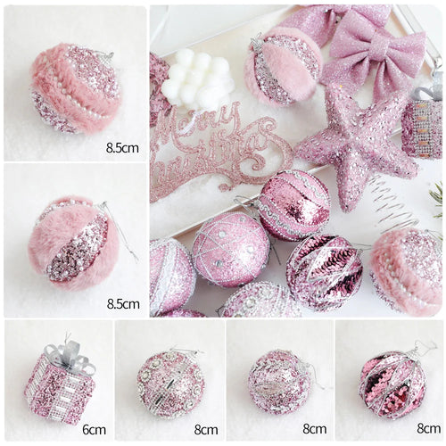 Pink Velvet & Sparkle Christmas Tree Holiday Ornaments