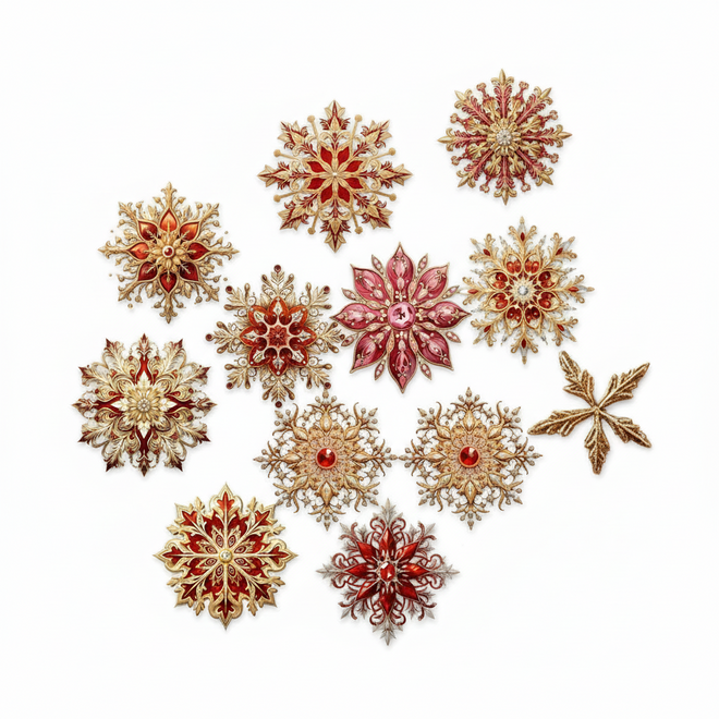 Assorted Jeweled Snowflake Tree Ornaments Set - 12pcs