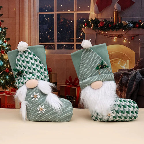 Knitted Green Gnome Christmas Gift Stockings