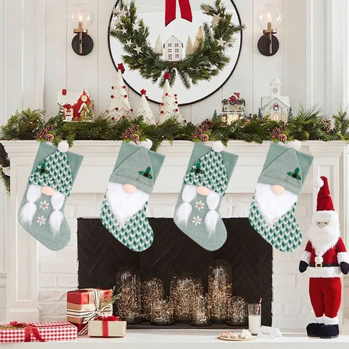 Knitted Green Gnome Christmas Gift Stockings