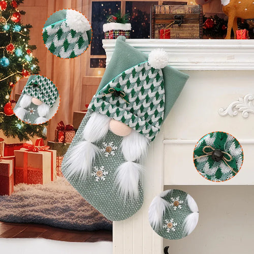 Knitted Green Gnome Christmas Gift Stockings