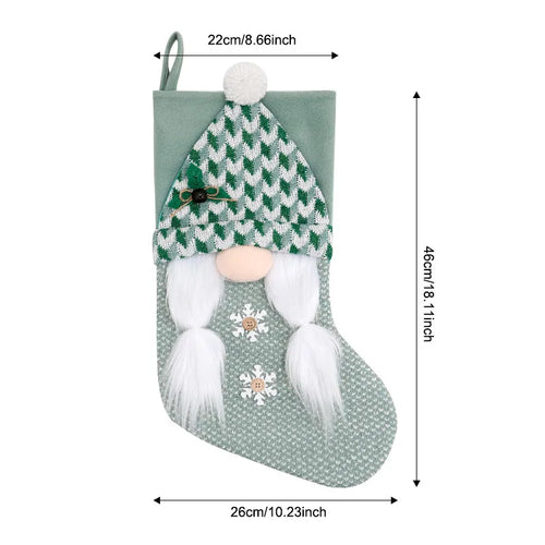 Knitted Green Gnome Christmas Gift Stockings