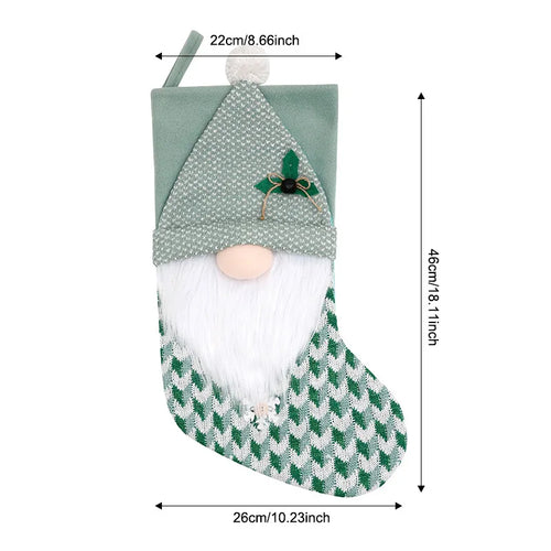Knitted Green Gnome Christmas Gift Stockings