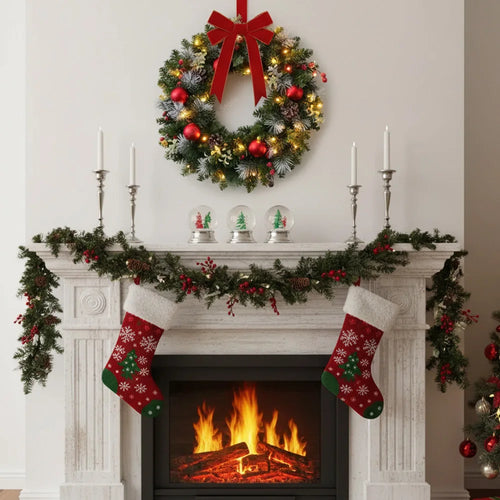 Artificial Pinecone & Red Ornament LED Christmas Wreath