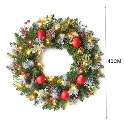 Artificial Pinecone & Red Ornament LED Christmas Wreath
