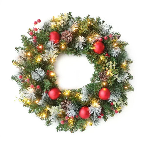Artificial Pinecone & Red Ornament LED Christmas Wreath