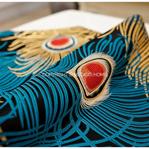 Jewel-toned Satin Peacock Feather Embroidered Throw Pillow Cover - The Finishing Touch Decor