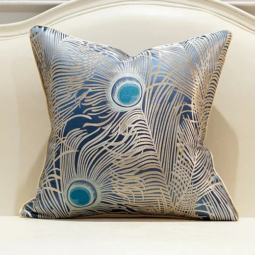 Jewel-toned Satin Peacock Feather Embroidered Throw Pillow Cover - The Finishing Touch Decor