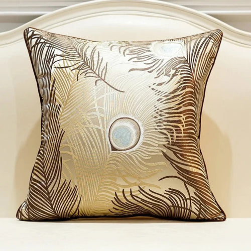 Jewel-toned Satin Peacock Feather Embroidered Throw Pillow Cover - The Finishing Touch Decor