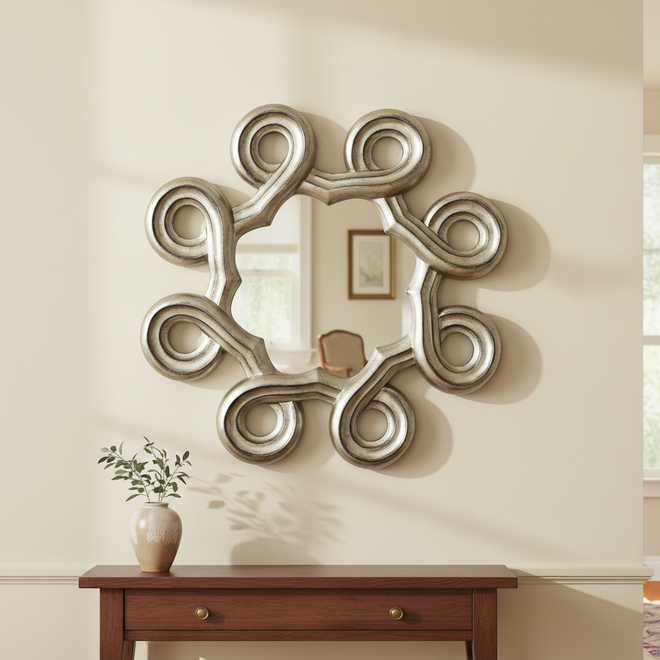 Antique Finish Frame Circular Art Deco Wall Mirror