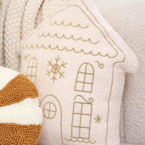 Gingerbread House Gold Embroidered Full Pillow