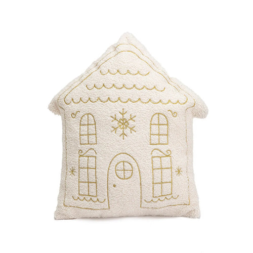 Gingerbread House Gold Embroidered Full Pillow
