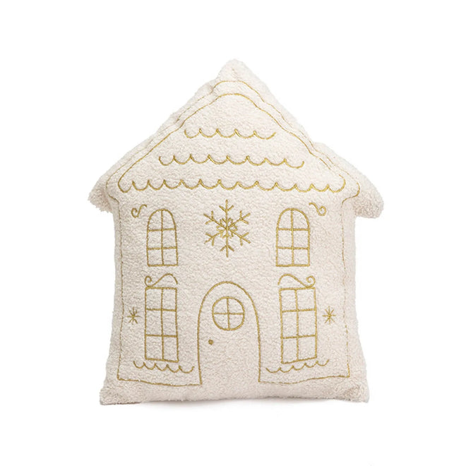Gingerbread House Gold Embroidered Full Pillow