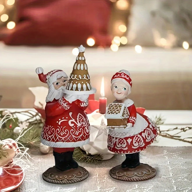 Intricate Santa and Mrs. Claus Resin Figurines