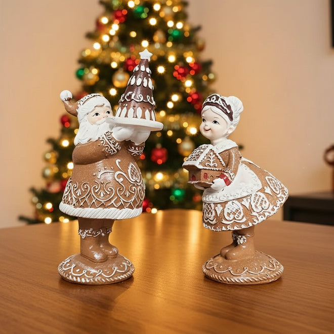 Intricate Santa and Mrs. Claus Resin Figurines