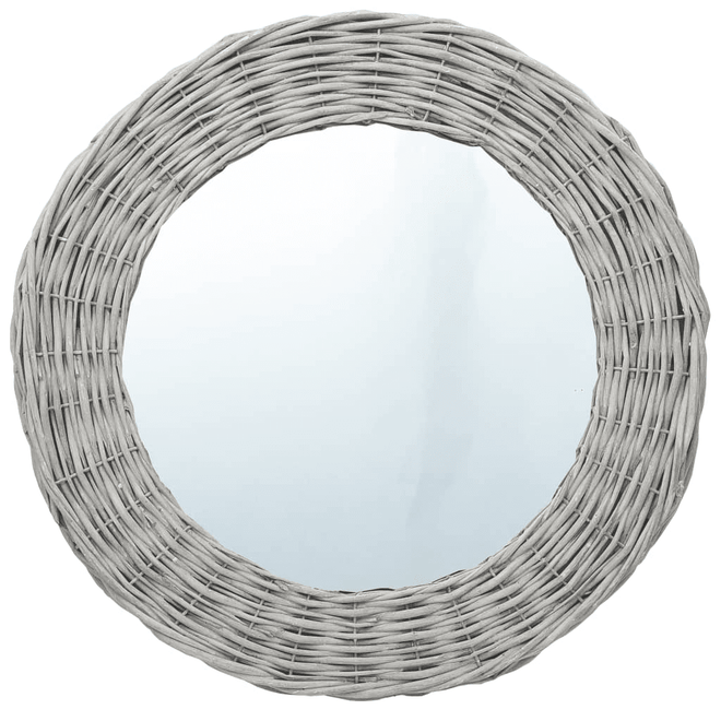 vidaXL Mirror Natural Rattan Wicker, Glass 31.5 in diameter