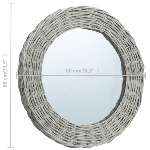 vidaXL Mirror Natural Rattan Wicker, Glass 31.5 in diameter