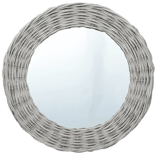 vidaXL Mirror Natural Rattan Wicker, Glass 31.5 in diameter