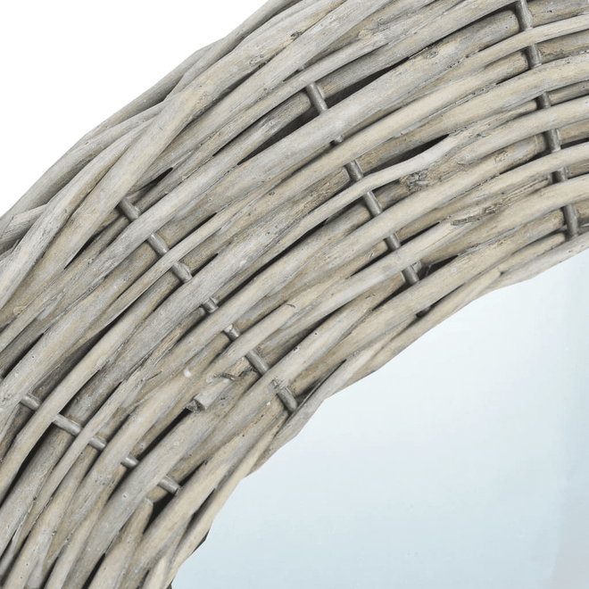 vidaXL Mirror Natural Rattan Wicker, Glass 31.5 in diameter