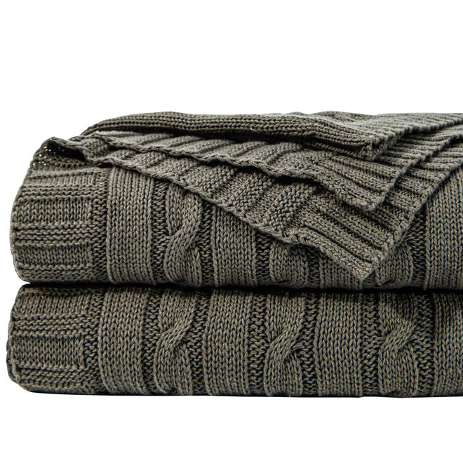 Egyptian 100% Cotton Soft Cable Knit Throw Blanket - The Finishing Touch Decor