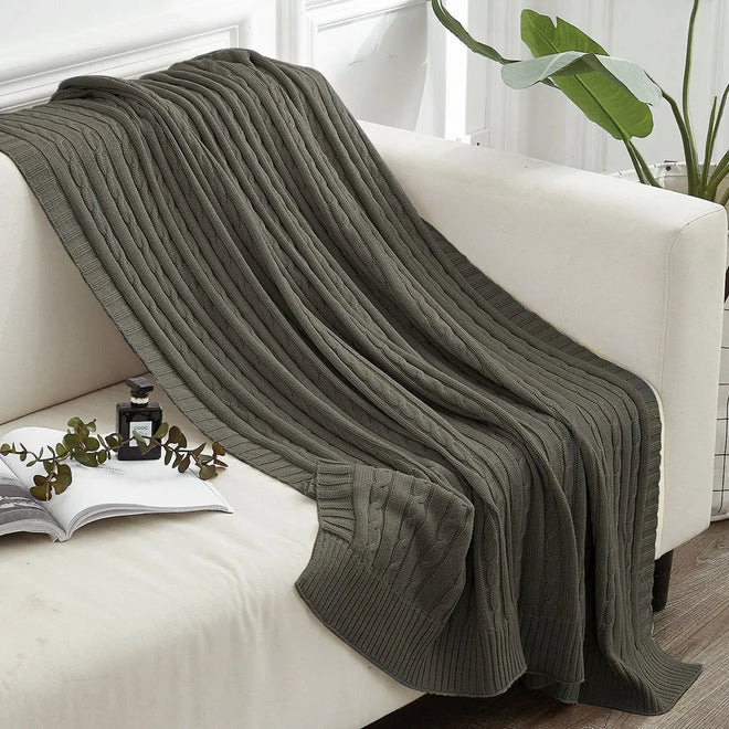 Egyptian 100% Cotton Soft Cable Knit Throw Blanket - The Finishing Touch Decor