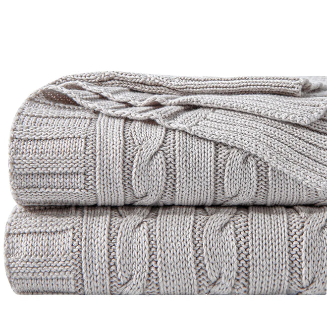 Egyptian 100% Cotton Soft Cable Knit Throw Blanket - The Finishing Touch Decor