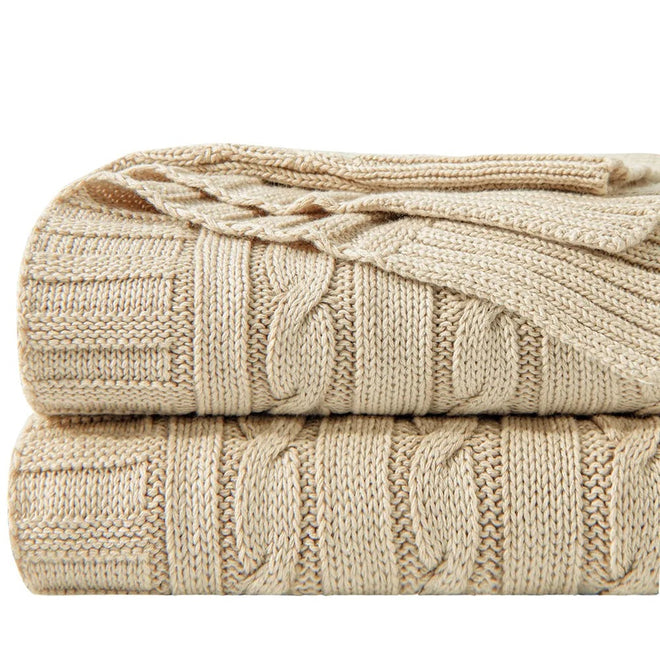 Egyptian 100% Cotton Soft Cable Knit Throw Blanket - The Finishing Touch Decor