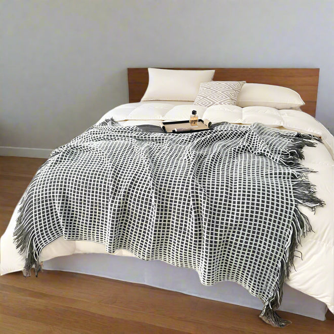 Cozy Waffle Knit Tassel Throw Blanket - The Finishing Touch Decor