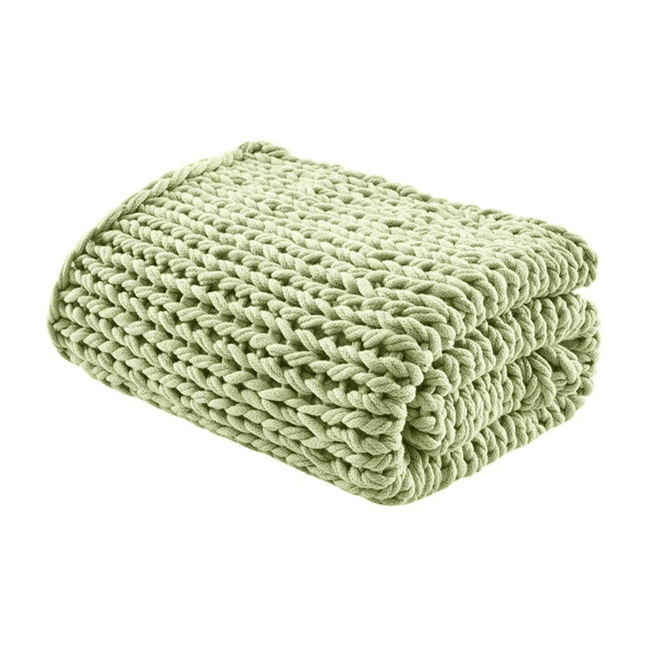 Chunky Knit Handmade Green Throw Blanket - The Finishing Touch Decor