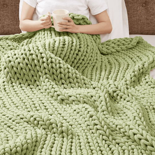 Chunky Knit Handmade Green Throw Blanket - The Finishing Touch Decor