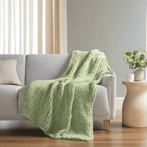 Chunky Knit Handmade Green Throw Blanket - The Finishing Touch Decor