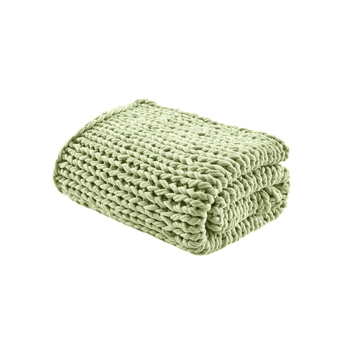 Chunky Knit Handmade Green Throw Blanket - The Finishing Touch Decor
