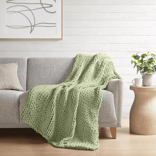 Chunky Knit Handmade Green Throw Blanket - The Finishing Touch Decor