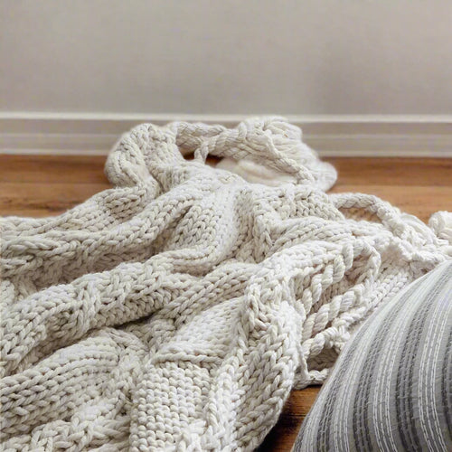 Chunky Knit Blanket Beige Soft Tassel Plaid Throw Blanket - The Finishing Touch Decor