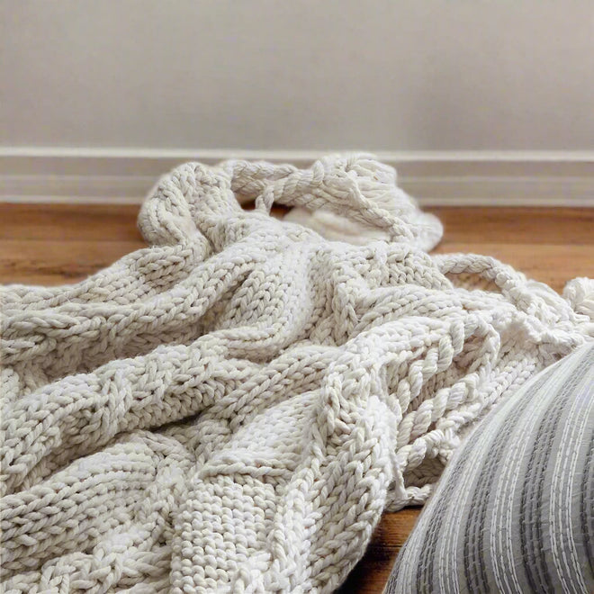 Chunky Knit Blanket Beige Soft Tassel Plaid Throw Blanket - The Finishing Touch Decor