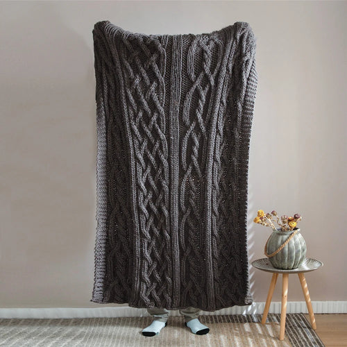 Chunky Knit Blanket Beige Soft Tassel Plaid Throw Blanket - The Finishing Touch Decor