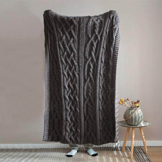 Chunky Knit Blanket Beige Soft Tassel Plaid Throw Blanket - The Finishing Touch Decor