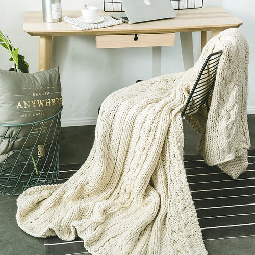 Chunky Knit Blanket Beige Soft Tassel Plaid Throw Blanket - The Finishing Touch Decor