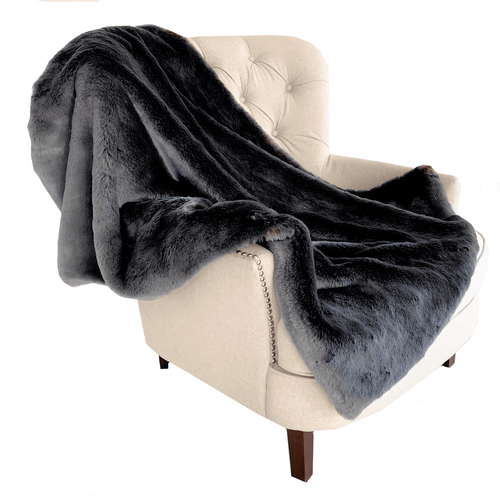 Faux Fur Grey Handmade Floral Lined Luxury Throw - The Finishing Touch Decor