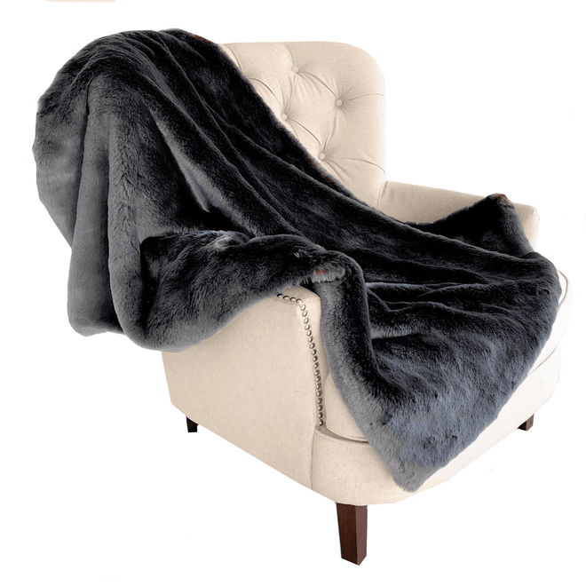 Faux Fur Grey Handmade Floral Lined Luxury Throw - The Finishing Touch Decor
