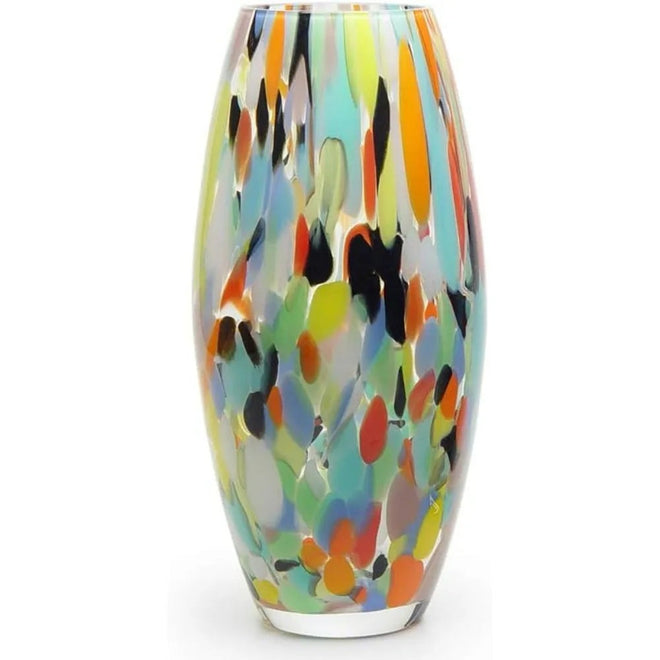 Colorful glass vase with confetti effect, hand blown Murano style art glass, used for flowers and room decoration - The Finishing Touch Decor